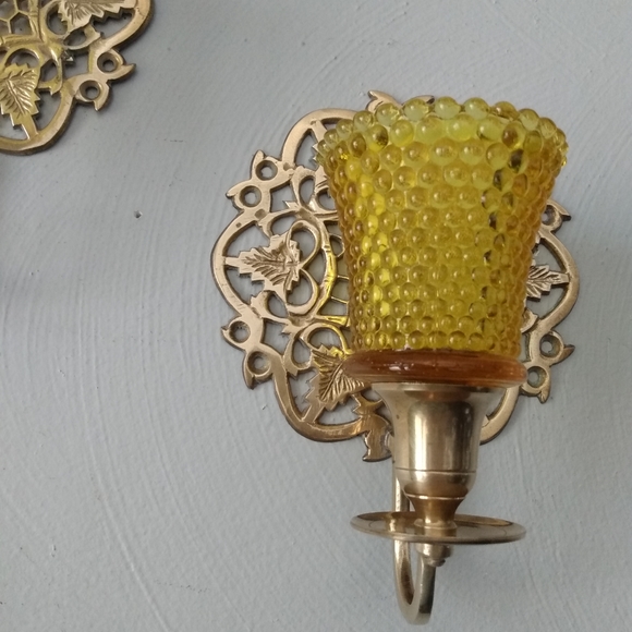 Brass Ornate Leaves honeycomb wall Candleholders - Picture 8 of 15
